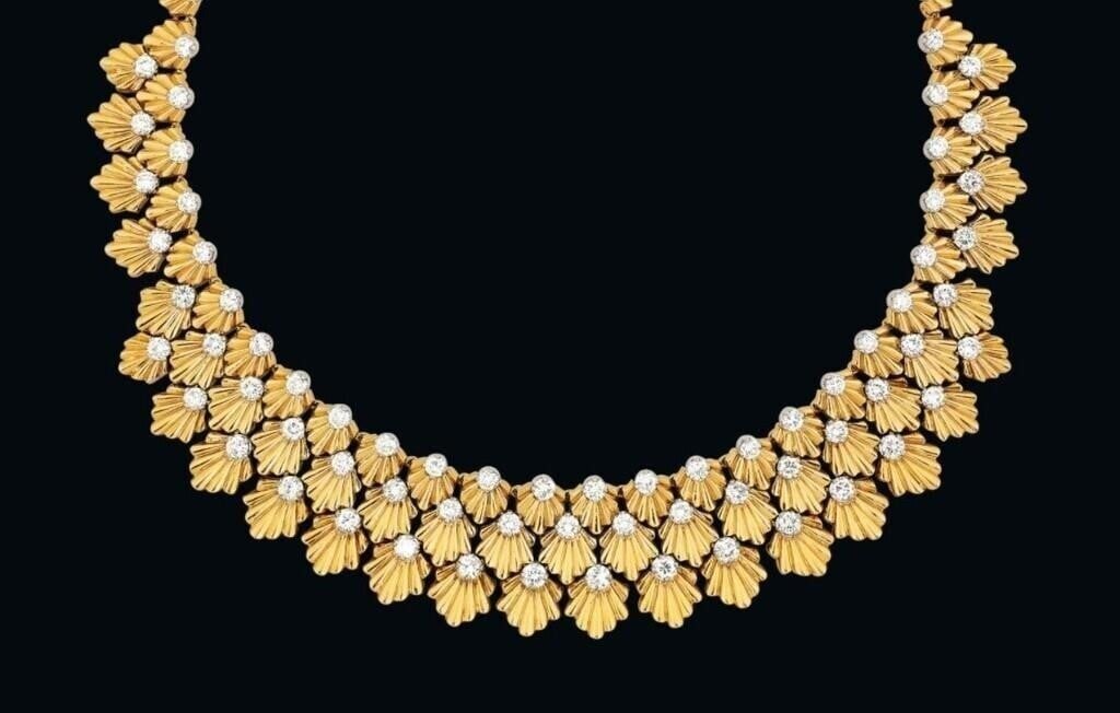 8.1ct Natural Diamond 24K-Gold Necklace: Handcrafted from heavy 24K-gold, very lavish and splendid. 24K-gold inlaid with natural South African diamonds total weighing about 8.1cts, handcrafted into exquisitely beautiful jewelry work, extreme