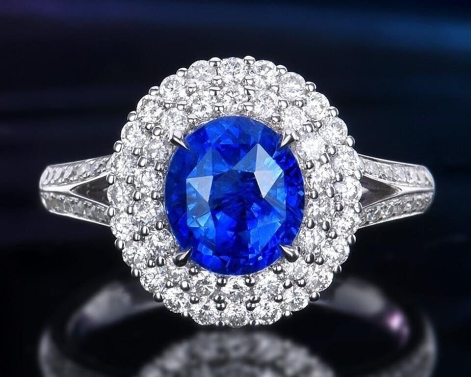 2.5ct Cornflower Blue Sapphire 18K Gold Ring: 18K gold luxury set 2.5ct natural cornflower blue sapphire and 1.04cts South African natural diamonds, bright color, clean-crystal, good clarity. Shape: Oval. Cut: Excellent. Internationally