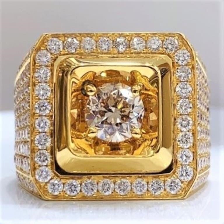 1ct Natural Diamond 18K Gold Ring: Handcrafted from heavy 18K-gold. 18K-gold inlaid 1ct natural South African high-quality diamond, matched with 1.6cts natural diamonds, using bright cutting technology to maximize the natural rich colo