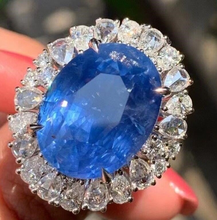 12ct Cornflower Sapphire Ring 18K Gold (1 of 5)