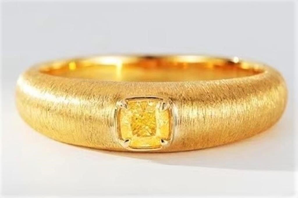 Natural Yellow Diamond Ring 18K Gold: 18K gold inlaid with 0.3ct natural yellow diamond, crystal-clear, full color, shining and good clarity. Italy jewelry-making craft, retro style. Excellent cut. Internationally certified natural