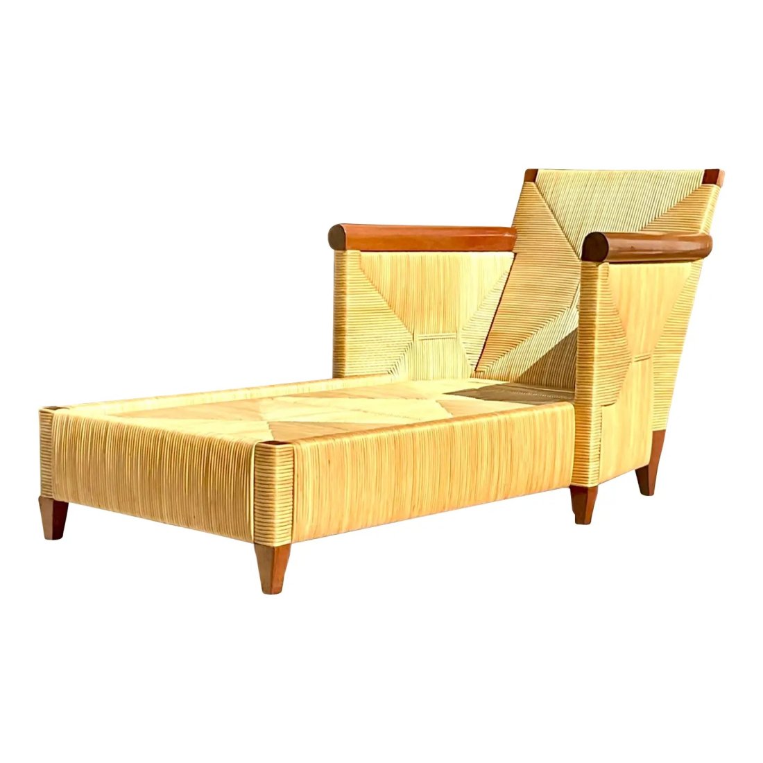 Vintage Coastal John Hutton Merbau Collection for Donghia Rattan Chaise Lounge: Fantastic vintage Coastal rattan chaise lounge. A brilliant design by John Hutton for Donghia. Part of his coveted Merbau collection. Marked. Acquired from a Palm Beach estate.