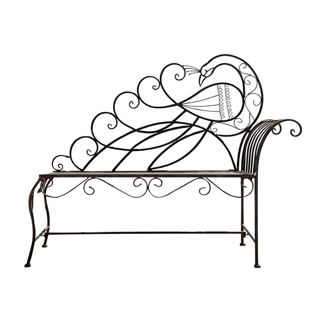 Vintage Coastal Wrought Iron Peacock Bench (1 of 3)