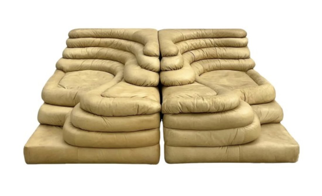 Vintage Ds1025 Terrazza Landscape Elements Sofa by bald Klug for Desede - a Pair: A spectacular pair of leather De Sede sofas. The iconic DS1025 Landscape Elements. Designed in the 1970s by Ubald Klug. A real collectors item. Unmarked. Acquired from a Palm Beach estate.