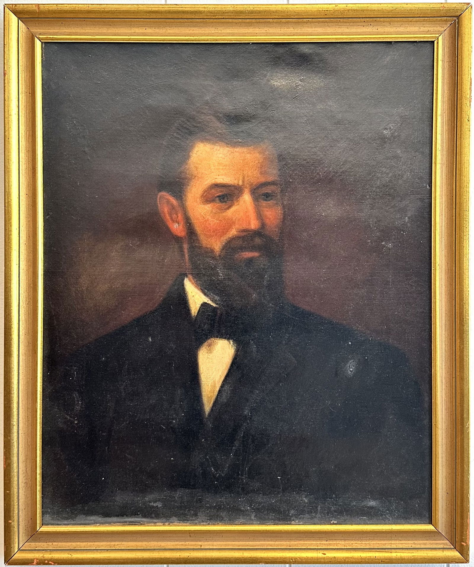 Vintage Original Oil Portrait Painting on Canvas: Vintage oil portrait of a man in a suit on canvas.