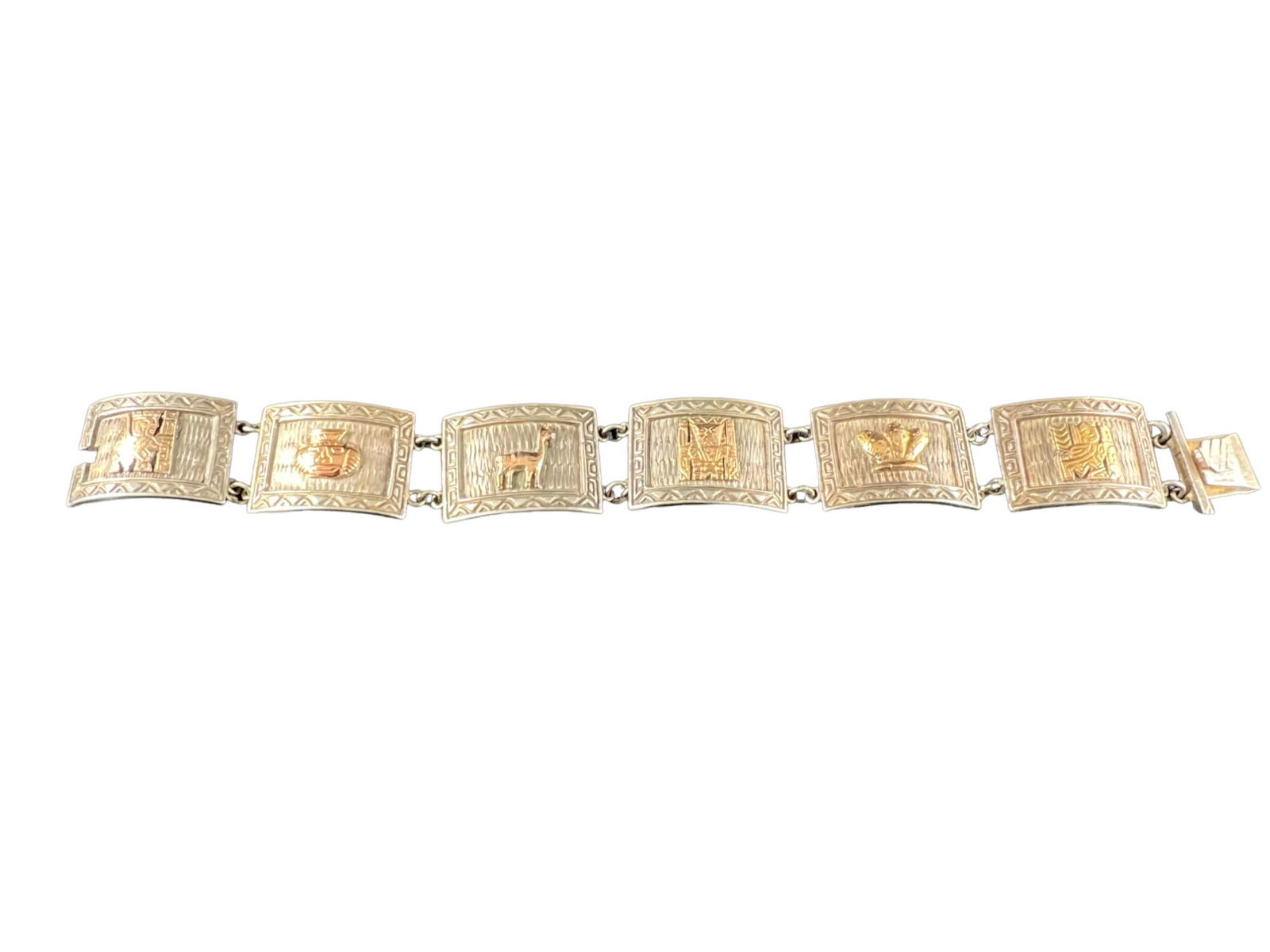 Inca Peruvian 925 Sterling Silver and 18k Yellow Gold Panel bracelet (1 of 5)