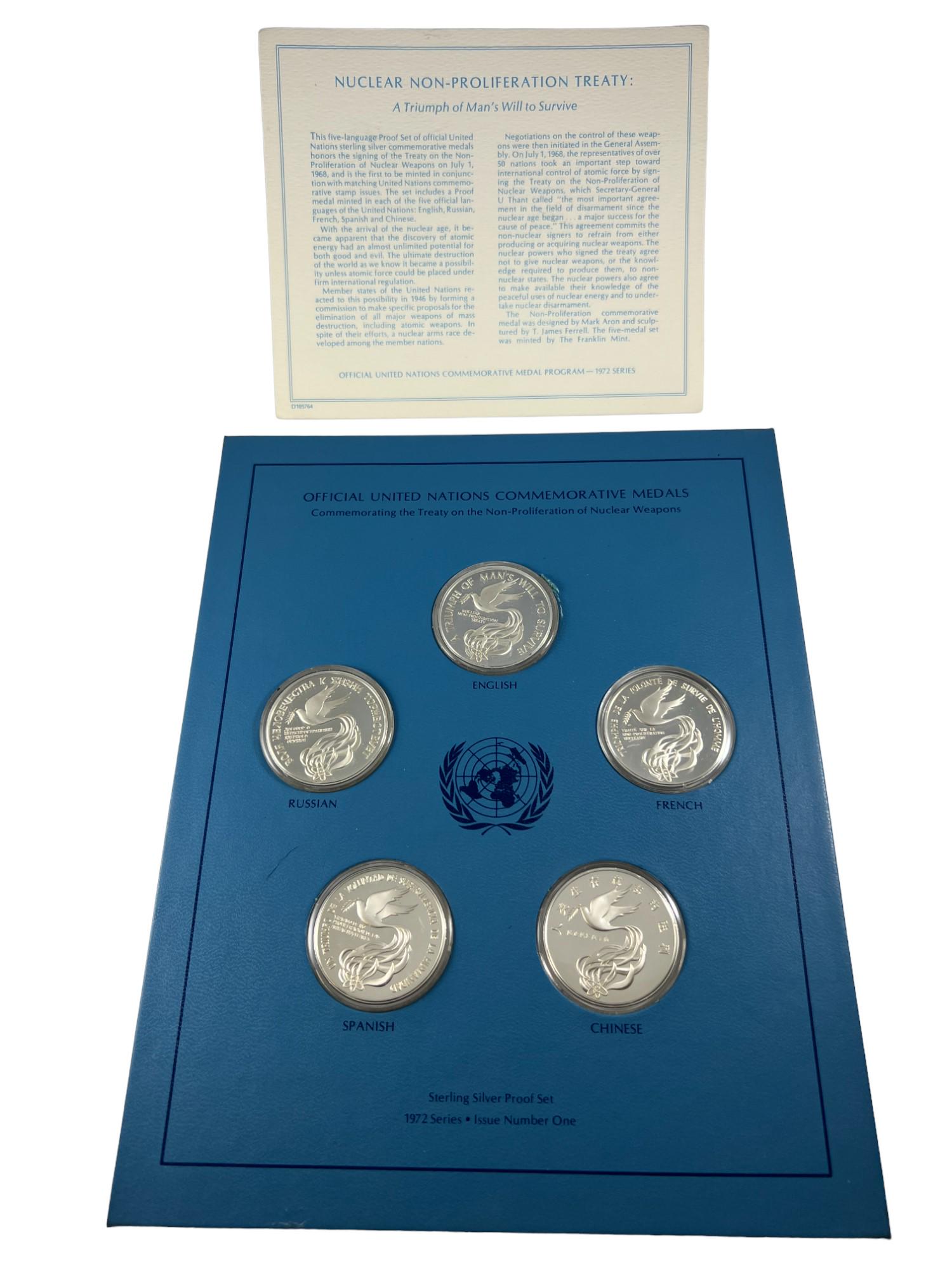 1972 Sterling Silver U.N Non-Proliration of Nuclear Weapons Medals (1 of 5)