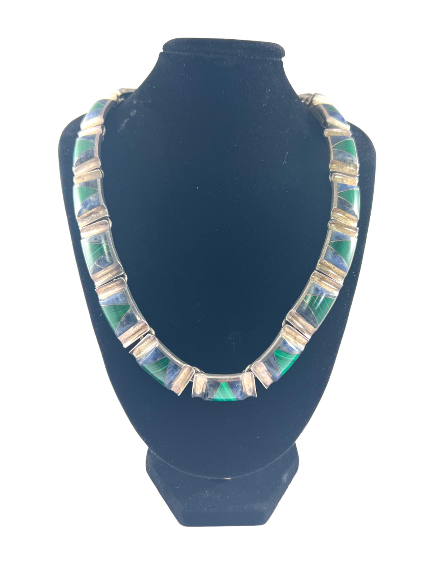 Sterling Silver Malachite & Lapis Necklace (1 of 3)