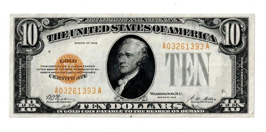 1928 $10 Gold Certificate Note.  Very Nice Quality! (1 of 2)