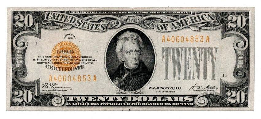 1928 $20 Gold Certificate Note (1 of 2)
