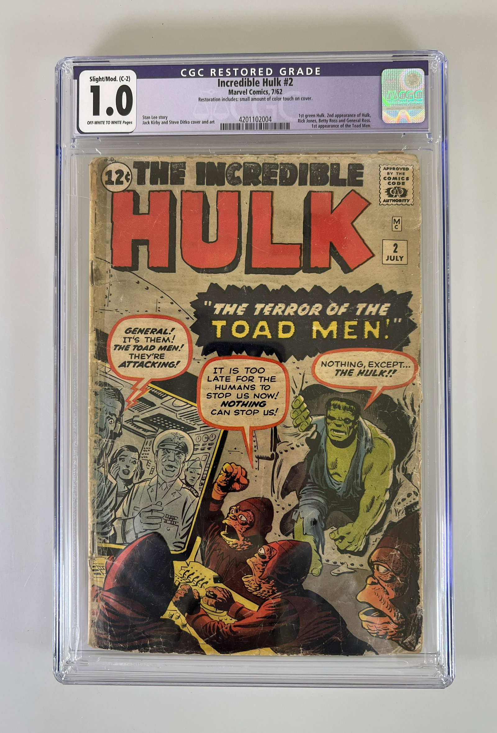 The Incredible Hulk #2 Key Issue -2nd app of the Hulk CGC Restored 1.0 (1 of 2)