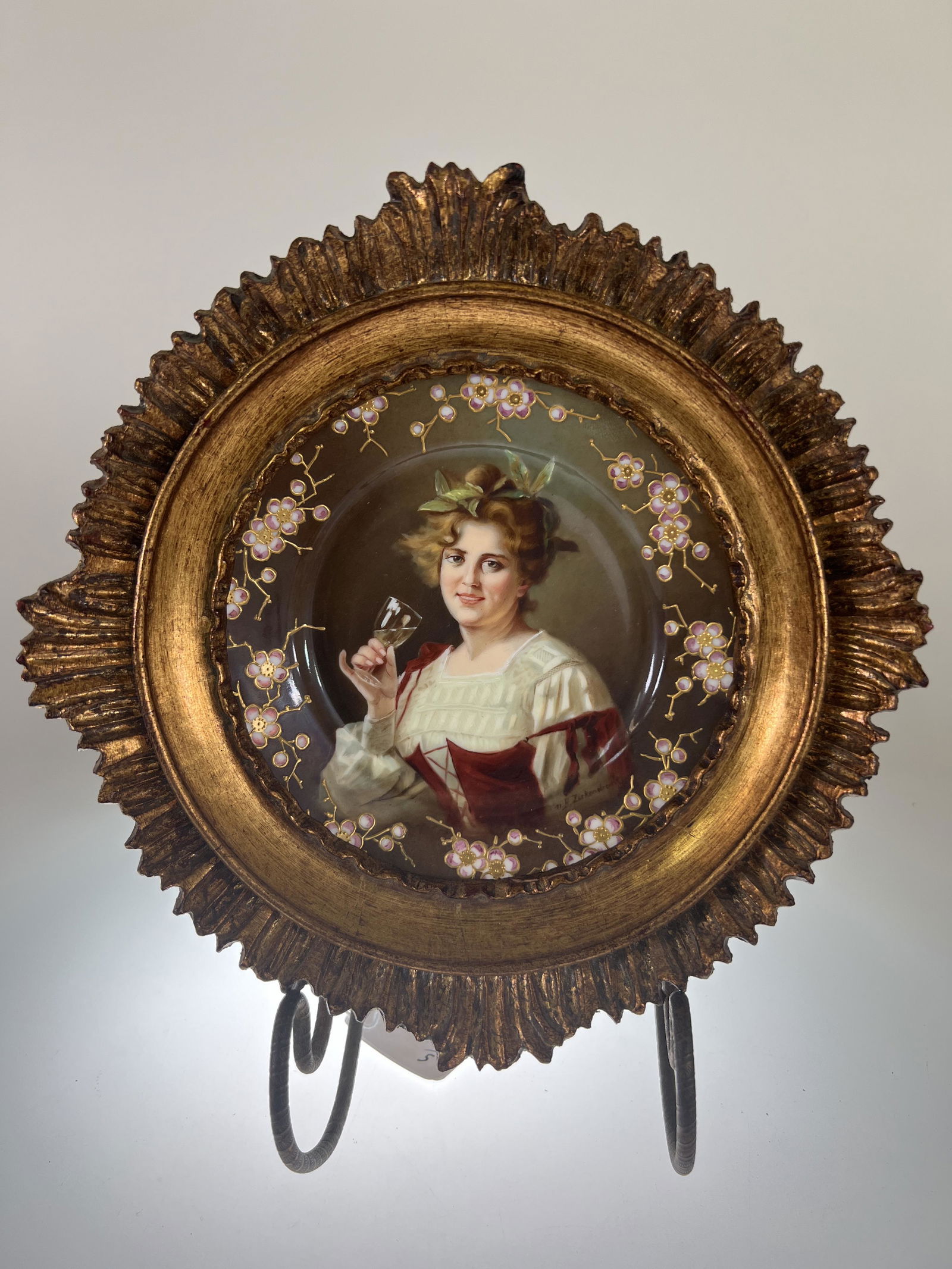Framed Dresden porcelain Portrait plate signed Zickendraht Rheinwe (Germany) (1 of 3)