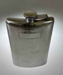 Webster Company Sterling Silver Hand Hammered Flask. No monogram: WEBSTER CO. Sterling Silver Hand Hammered Flask: Tall Curved Hammered Flask is 8 1/4"T. No Monogram. Screw Off Hinged Lid. Weight 279 grams