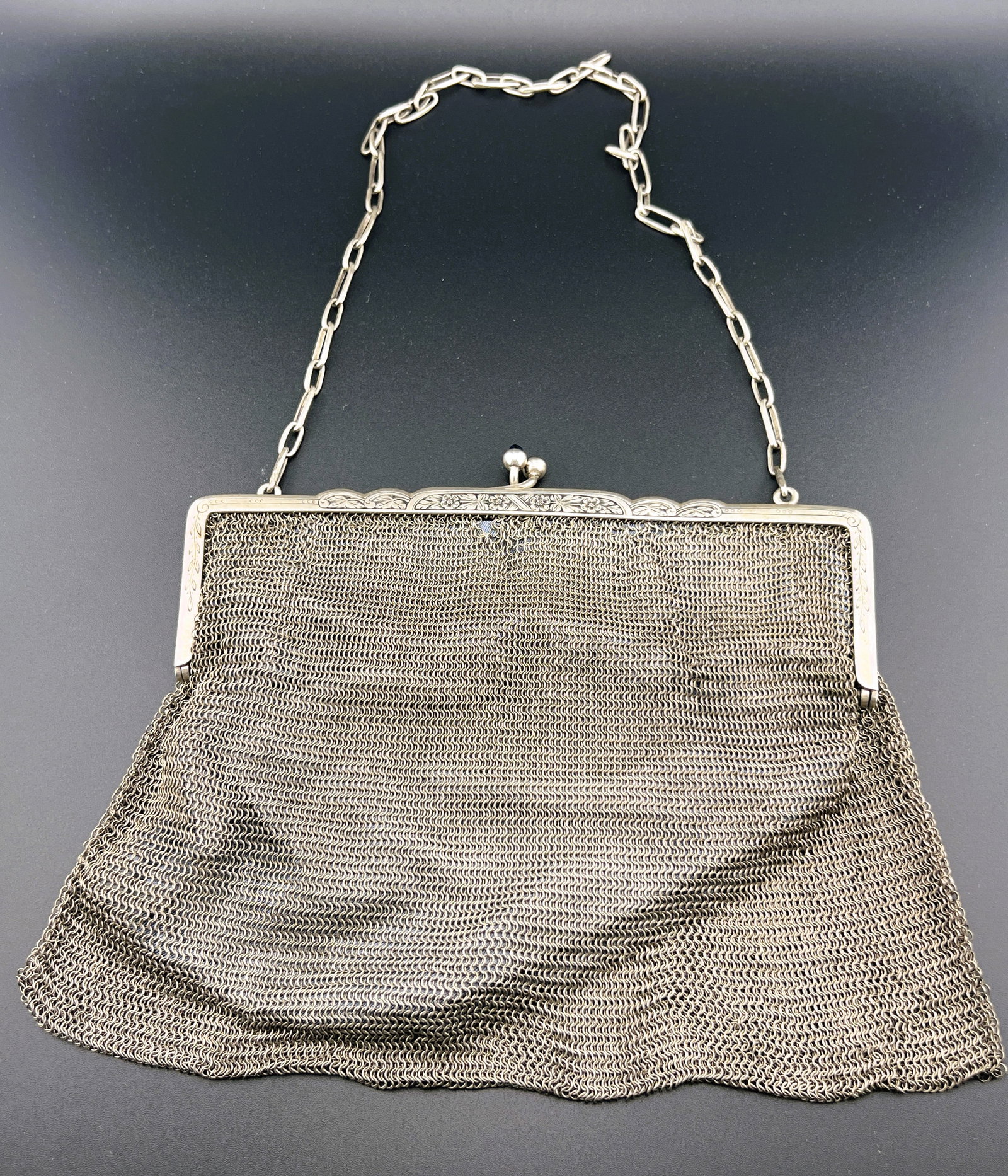 Antique German 800 Silver Mesh Chain Purse.  11.8 OZ (1 of 4)