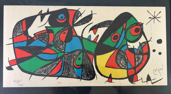 Joan Miro Lithograph: MIRO Joan Miro sculpteur, Italie 1974 Lithographie originale 40 cm x 20 cm 1500