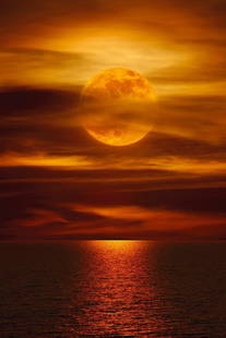 Peter Lik (Australian b. 1959) "Moonlight Reflections": Australian/American b. 1959, fine art limited edition photograph by this master photographer. Location La Jolla, Ca., featuring a full blood moon reflecting against a calm sea, 680/950, signature