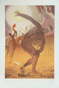 Salvador Dali "Cosmic Athlete" pencil signed and thumbprint limited edition lithograph: Hand-signed and numbered by Salvador Dali. Limited edition #82/250. On the back of the lithograph is Dali's fingerprint, see the photos for more details.?The autograph includes an Certificate of Authe