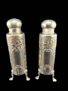 Tiffany & Co. Engraved Sterling Silver Salt and Pepper Shakers: Tiffany & Co. Engraved Sterling Silver Salt and Pepper Shakers. Pattern 15236 Makers 1097. Height 5 1/2". Total weight for both shaker is 202 grams