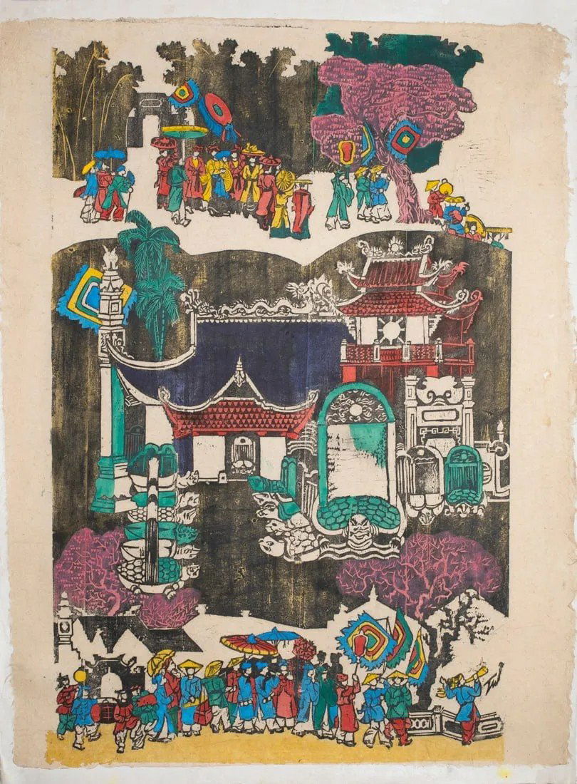 Tran Nguyen Dan (Vietnamese, b. 1941), "Reminiscences of Hui," woodcut with color (1 of 1)