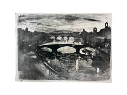 John Copley, Pisa Dawn, 1913, Lithograph: JOHN COPLEY (British,1875-1950), Pisa: Dawn, 1913, lithograph, image: sheet: pencil signed lower right, titled lower center, edition 14/25. image 21 x 15 inches, matted 27 x 20 inches