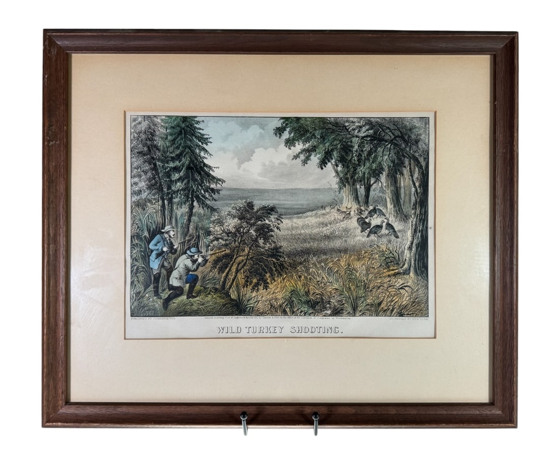 Currier and Ives (American) Hand Colored Lithograph " Wild Turkey Shooting" (1 of 3)