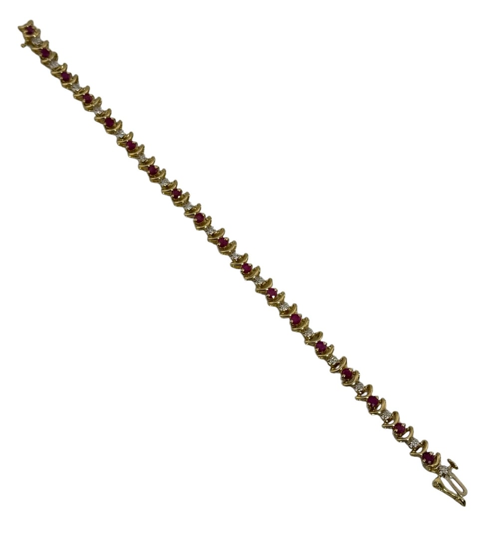 10K Gold Diamond and Ruby Bracelet (1 of 3)