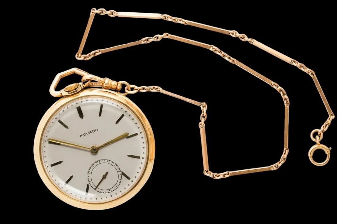 Movado Solid 14K gold pocket watch with Gold chain (1 of 5)