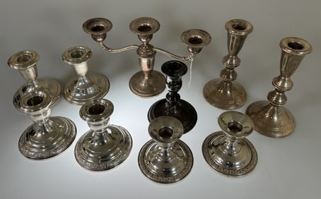 Collection of Sterling Weighted Candleholders