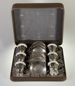 Sterling Silver Lenox Cup and Saucer Setting for 6 in Original Box