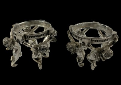PAIR ANTIQUE PAIRPOINT CHERUB PUTTI SILVERPLATE HOLDERS