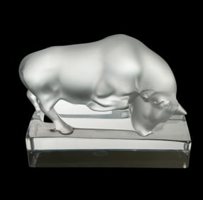 Lalique French Crystal Bull Paperweight