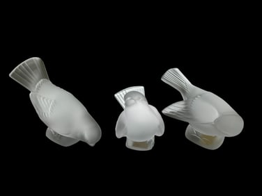 Set Of (3) Lalique Frosted Bird Figurines