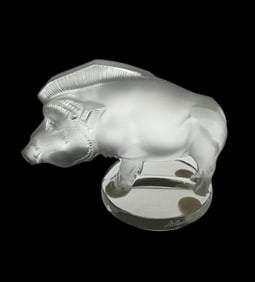 LALIQUE FRANCE FROSTED CRYSTAL BOAR FIGURINE