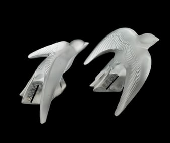 Pair of Lalique Crystal Figurine, Taking Flight Swallow