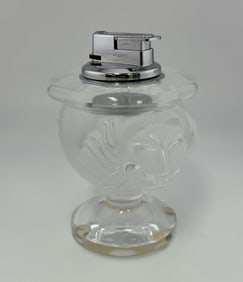 LALIQUE Tête De Lion Frosted French Art Glass Table Lighter Ronson