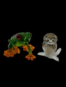 Swarovski Love Color Crystal Green Frog and Colored Owl