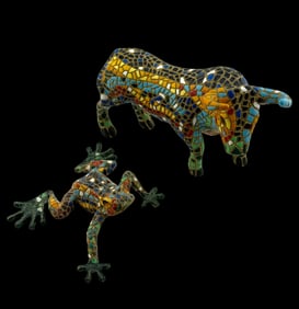 VTG Spain Mosaic Bull and Frog Figurine