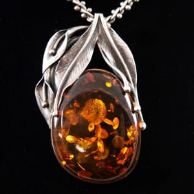 Art Nouveau Style Amber Necklace