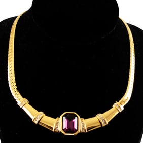 Christian Dior Vintage 1980s Amethyst Purple Rectangle Crystals Chunky Necklace.