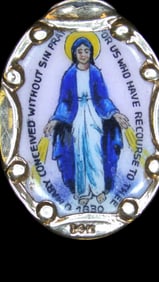 Virgin Mary Religious 14K gold Porcelain Necklace Italy