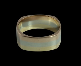 14K Tricolor Square Artcarved Ring