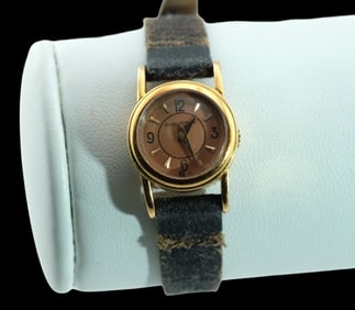 14K Gold Jaeger Lecoultre Back-Wind ladies watch with Pink Dial Circa. 1950