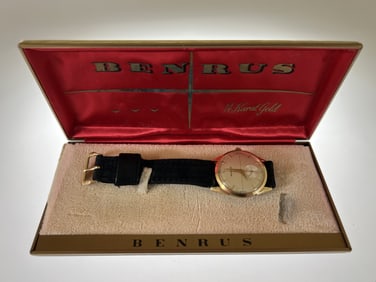 Benrus 1950s Solid 14K Gold Watch with Original Box