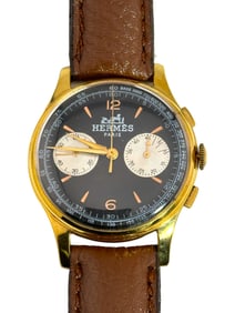 Hermes Chronograph 17 Jewel Black Dial Vintage Mens Watch