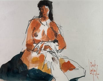 Jack Laycox (1921-1984) "Sitting Nude Women" Original Pencil with Watercolor Accent