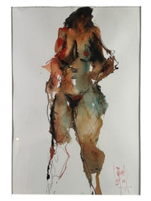 Jack Laycox (1921-1984) "Standing Nude Women" Original Pencil with Watercolor Accent
