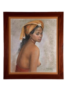 Raka Swasta (Suasta) (Indonesian, b. 1940) "Portrait of Woman" Colored pencil and pastel on paper