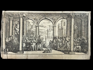 Noel Robert Cochin "Dinner in the house of Simon the Pharisee" Etching C. 1691