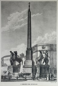 D. AMICI (1808-1871, Italian) "L' Obelisco Del Quirinale " Etching