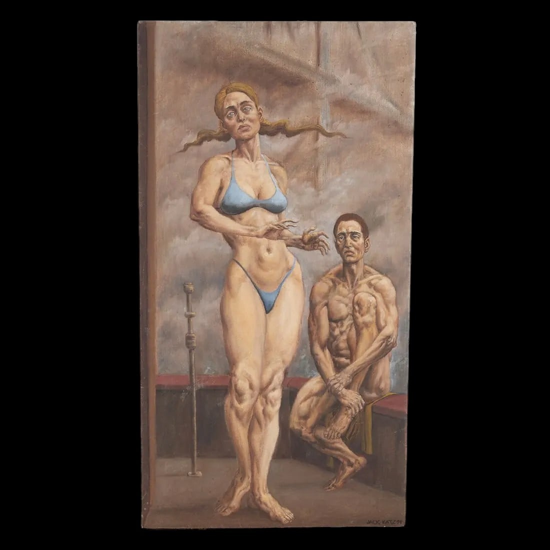 Jack Katz (American, born 1927) "Rooftop Dancer" oil on canvas (1 of 2)